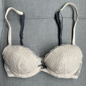 Victoria's Secret Cream Lace Bra with Black Straps